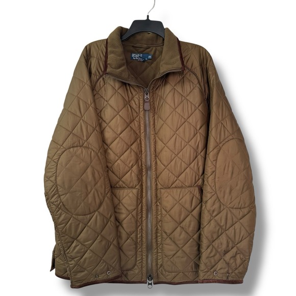 POLO RALPH LAUREN Jacket Brown Quilted LEATHER TRIM Brown XL Chore Equestrian - Picture 1 of 8